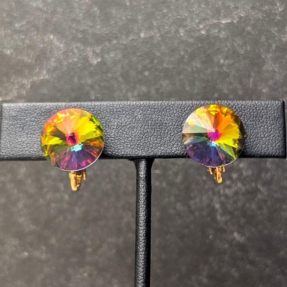 Vintage Clip On Earrings Stunning Rainbow Gem Earrings Multicolored Whimsical